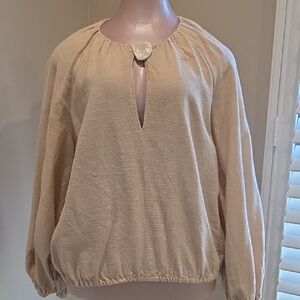 Chic Zara Boho Beige Blouse Shell Button Detail
